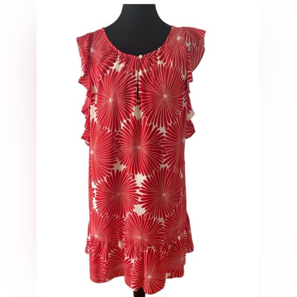 Beautiful print red and cream dress.  Easy fabric that never needs ironing.
